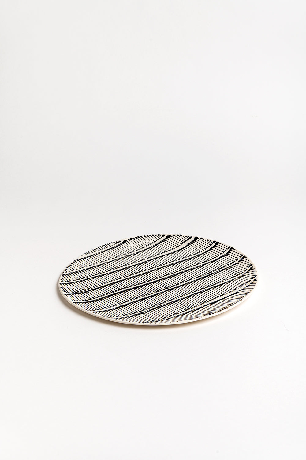 Serving Plate - White with Black Ladder Stripes